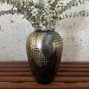 Vintage Art Deco Brass Art Vase w/ Egyptian Inspired Pattern